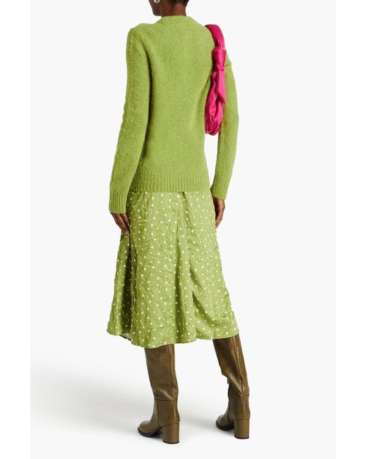 Ganni Green Pleated Crinkled Polka-dot Skirt