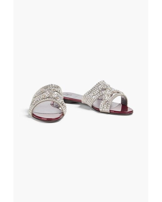 Gina White Munro Crystal-Embellished Leather Slides