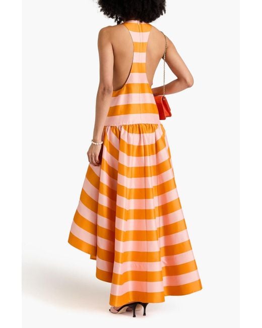 Zimmermann Orange Asymmetric Striped Silk-shantung Dress