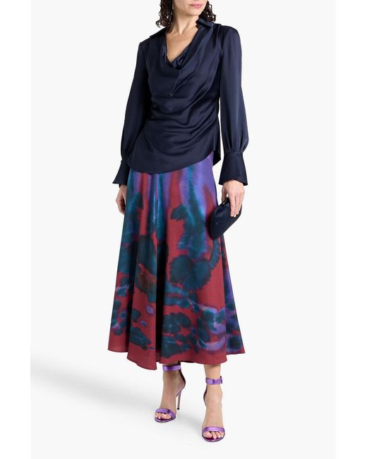 Jonathan Simkhai Blue Symone Draped Satin-Crepe Blouse