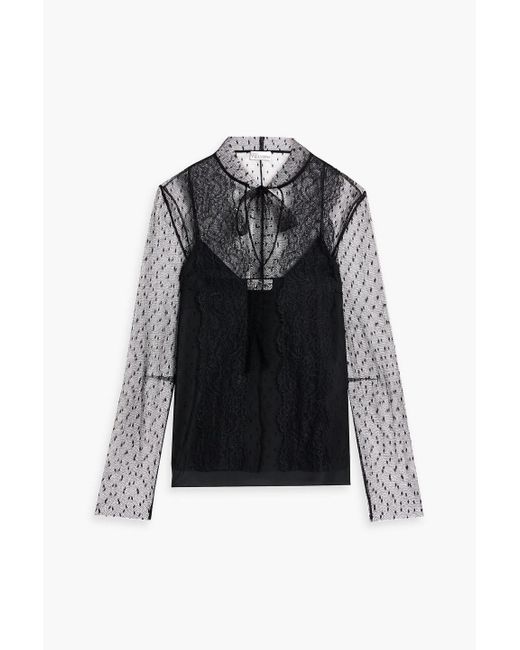 RED Valentino Black Pussy-bow Point D'esprit Blouse
