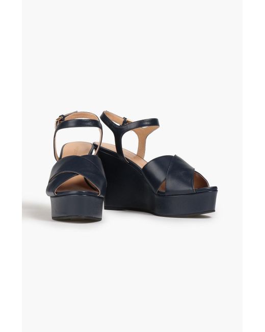 Sergio Rossi Blue Leather Wedge Platform Sandals