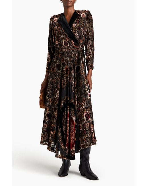 Etro Brown Wrap-effect Devoré-velvet Maxi Dress