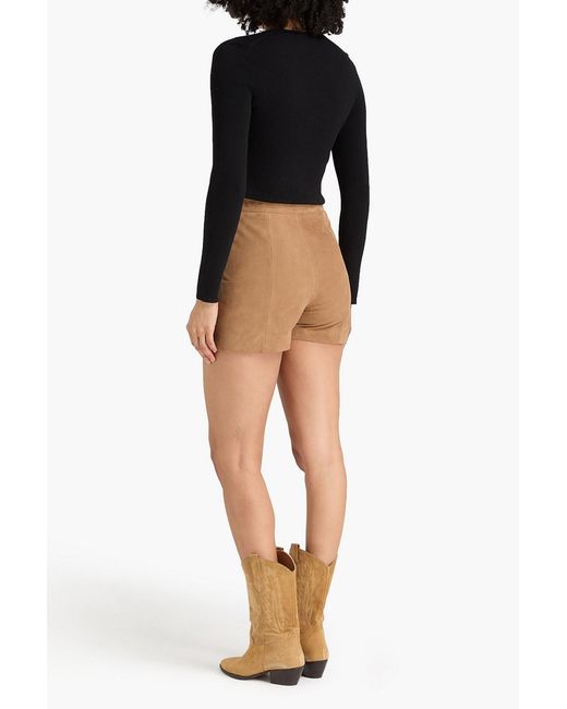 Maje Natural Fringed Suede Shorts