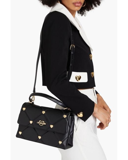 Love Moschino Black Embellished Quilted Faux Leather Tote