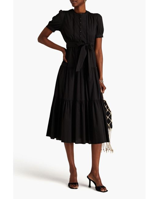 Diane von Furstenberg Black Frankie Belted Tiered Cotton-blend Midi Dress