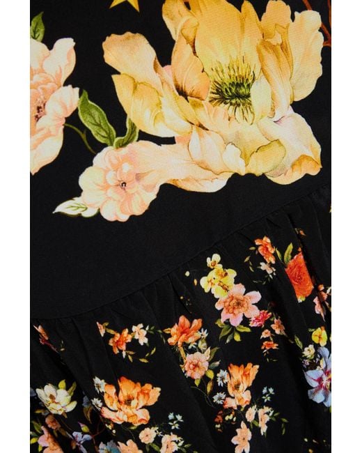 Camilla Black Minikleid aus crêpe de chine aus seide mit floralem print und verzierung