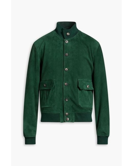 Frescobol Carioca Green Vicente Suede Bomber Jacket for men