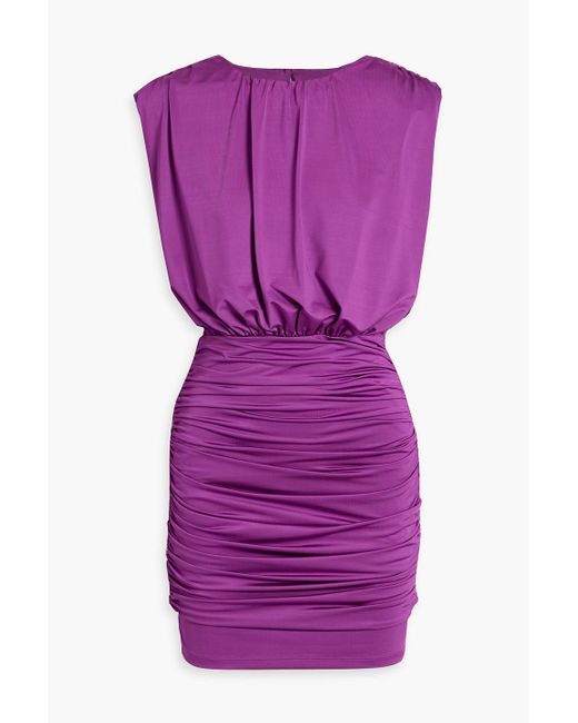 Veronica Beard Purple Bora Ruched Stretch-satin Mini Dress