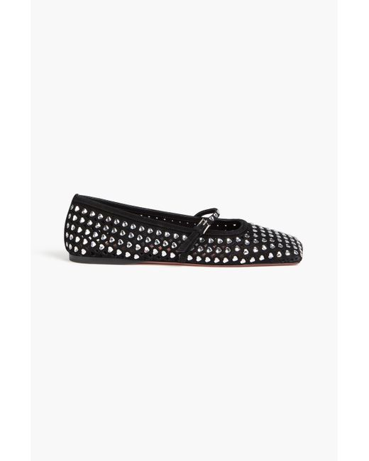 AMINA MUADDI Black Ane Crystal-embellished Suede Mary Jane Flats