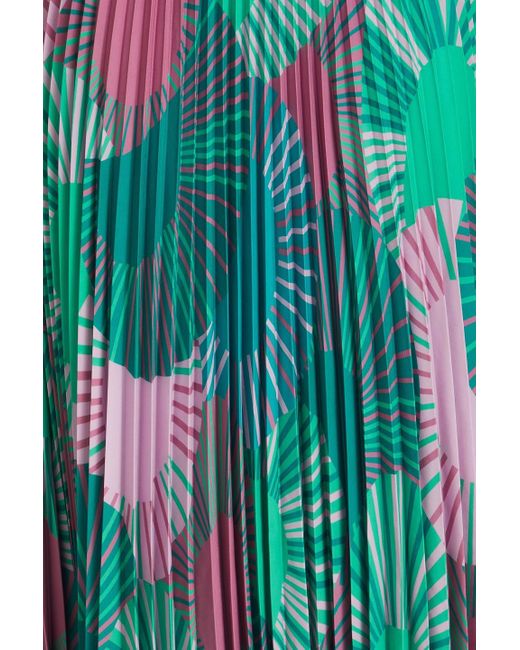Ba&sh Green Pleated Printed Crepe De Chine Midi Skirt