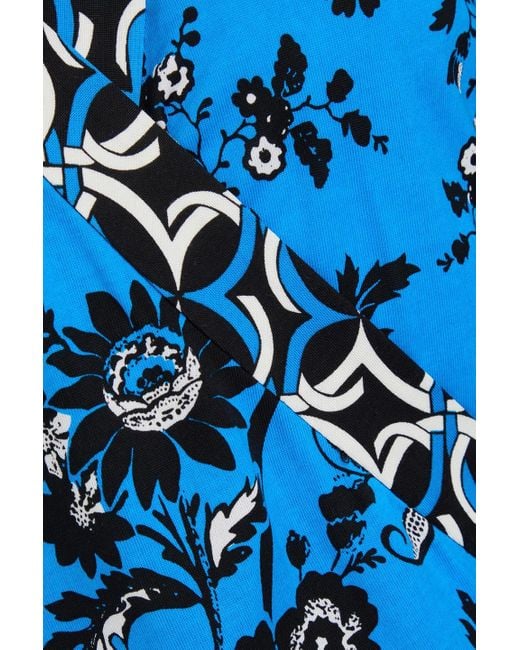 Diane von Furstenberg Blue Midi-wickelkleid "danica" aus seiden-jersey mit floralem print