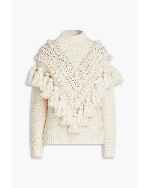 Zimmermann Natural Pompom-embellished Wool Turtleneck Sweater
