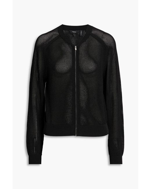 Theory Black Pointelle-knit Cardigan