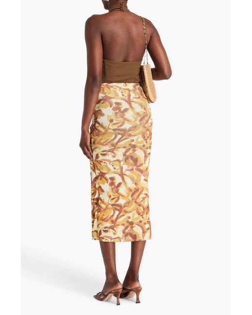 Nanushka Metallic Taina Wrap-Effect Floral-Print Stretch-Jersey Midi Skirt