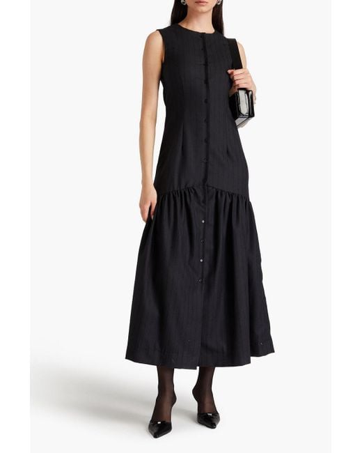 Loulou de Saison Black Striped Wool-twill Maxi Dress