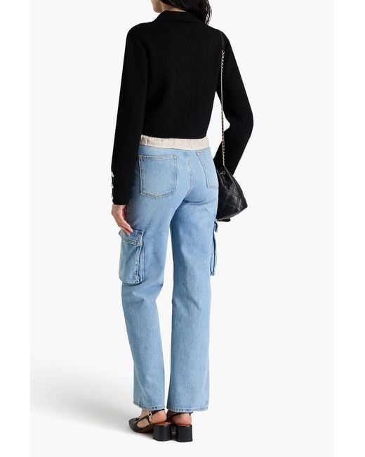 Sandro Black Satin-trimmed Stretch-knit Cardigan