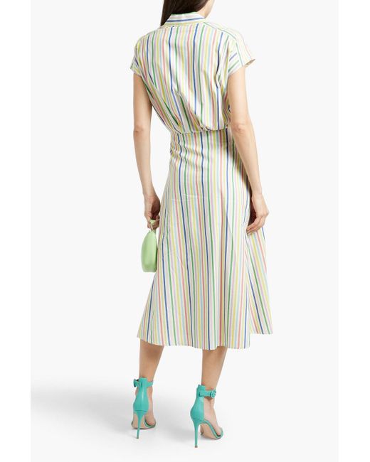 Carolina Herrera White Wrap-effect Striped Cotton-poplin Midi Shirt Dress