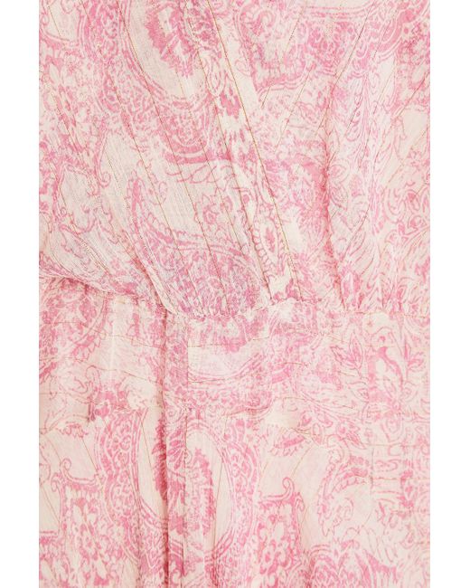 Maje Pink Metallic Paisley-print Crepon Midi Dress