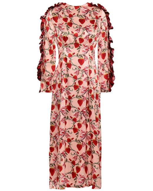 Mother Of Pearl Pink Wanda Ruffled Printed Silk-satin Midi Dress