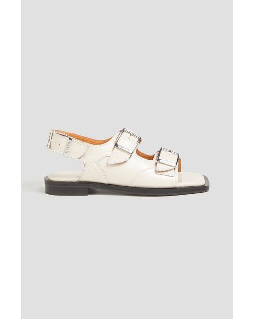 Ganni White Buckled Leather Slingback Sandals
