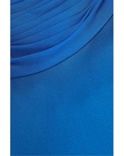 Halston Heritage Blue Speranza Draped Chiffon And Satin Gown