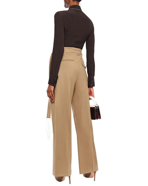 Marni Natural Buckled Wool Wide-Leg Pants