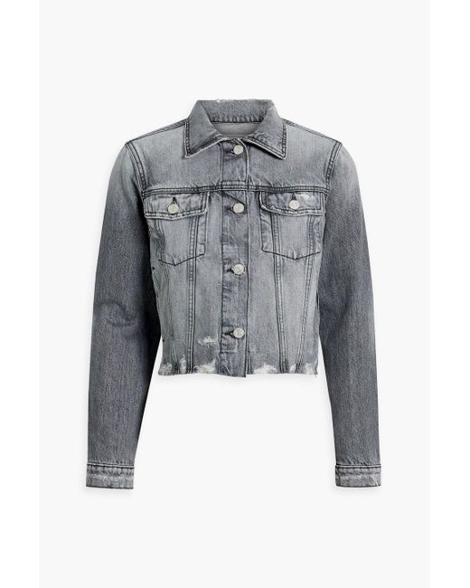 FRAME Gray Cropped Distressed Denim Jacket