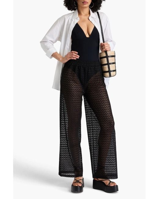 Melissa Odabash Black Sienna gehäkelte hose mit weitem bein