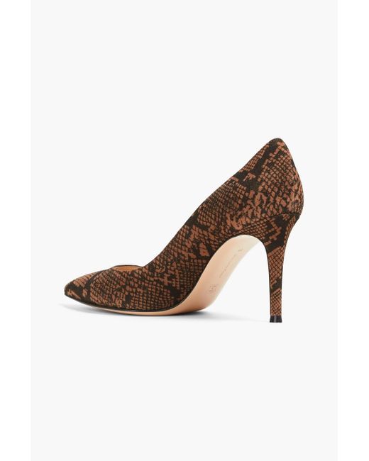Gianvito Rossi Brown Snake-print Suede Pumps
