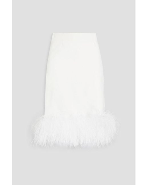 16Arlington White Feather-Trimmed Crepe Skirt