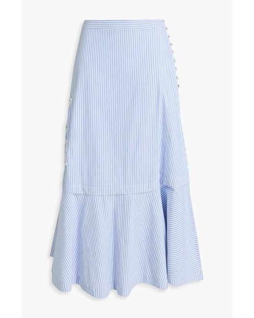 Sandro Blue Floral-Appliquéd Striped Cotton-Blend Midi Skirt