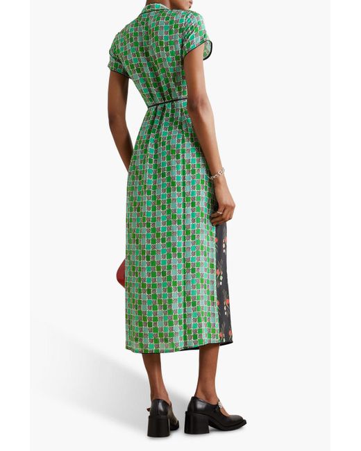 Rixo Green Carole Printed Patchwork-effect Silk-crepe Midi Wrap Dress