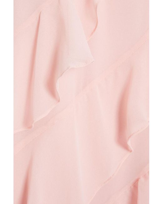 Badgley Mischka Pink Ruffled Chiffon Midi Dress