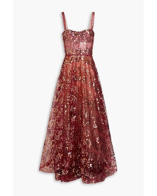 Bronx and Banco Red Midnight Embellished Tulle Gown