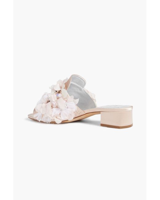 Roger Vivier White Embellished Satin Mules
