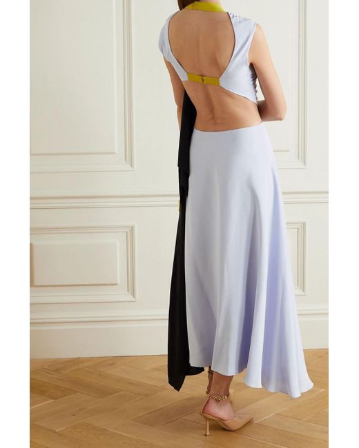 Nina Ricci White Colour-block Cutout Gathered Silk Crepe De Chine Dress