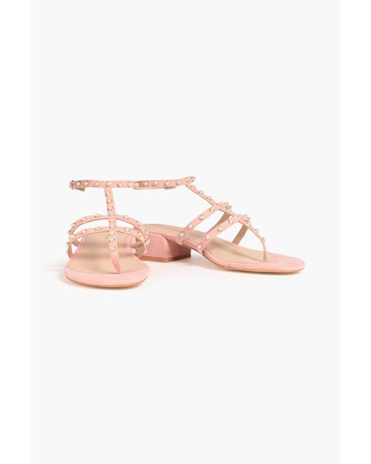 Stuart Weitzman Pink Dancer Pearl 35 Embellished Suede Sandals