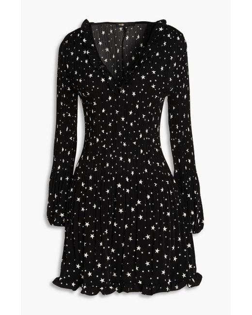 Maje Black Ruffled Printed Woven Mini Dress