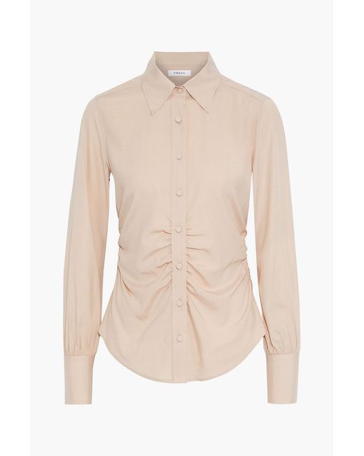 FRAME White 70s Ruched Silk-blend Crepe De Chine Shirt