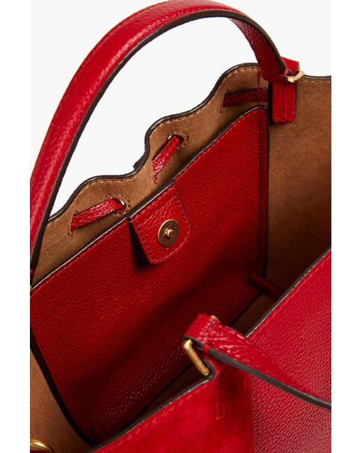 Tory Burch Red Mcgraw Pebbled-leather And Suede Bucket Bag