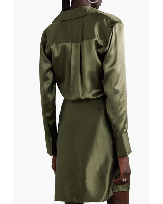 L'Agence Green Wrap-effect Silk-satin Shirt Dress