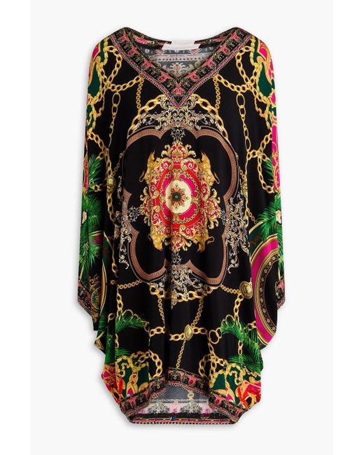 Camilla Black Crystal-embellished printed stretch-jersey kaftan