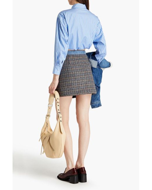 Sandro Blue Mary Jane Denim-trimmed Checked Tweed Mini Skirt
