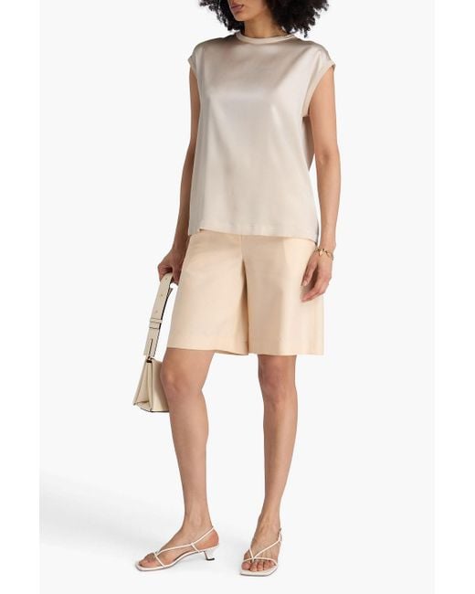 Brunello Cucinelli White Bead-Embellished Stretch-Silk Satin Top