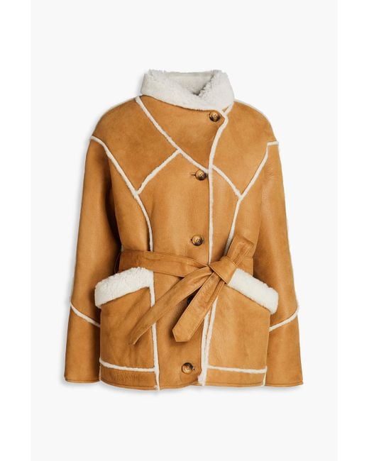 Maje Brown Belted Shearling Coat