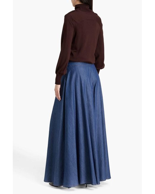 Palmer//Harding Blue Clarity Cotton-Chambray Wide-Leg Pants