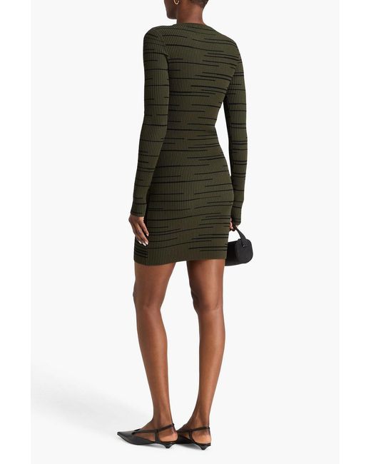 Autumn Cashmere Green Striped Ribbed-knit Mini Dress