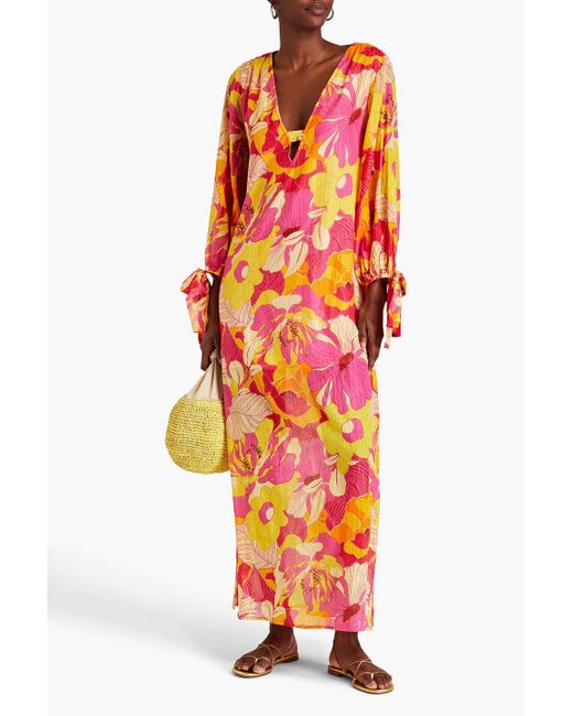 Sundress Orange Dolores Floral-print Cotton-blend Voile Maxi Dress
