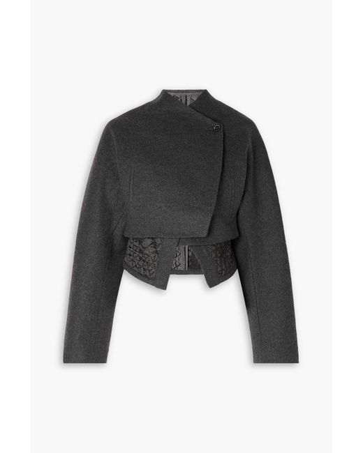 Maximilian Black Convertible Cropped Layered Wool-blend And Quilted Shell Jacket